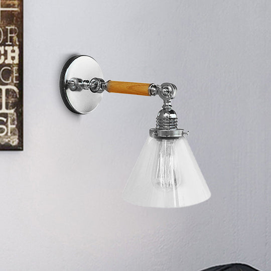 Industrial Cone Glass Wall Lamp - Single Bulb Sconce Light For Dining Room 8/4/14