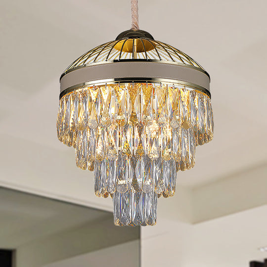 Lustre contemporain en cristal doré - Plafonnier suspendu à 7 lumières (4 niveaux)