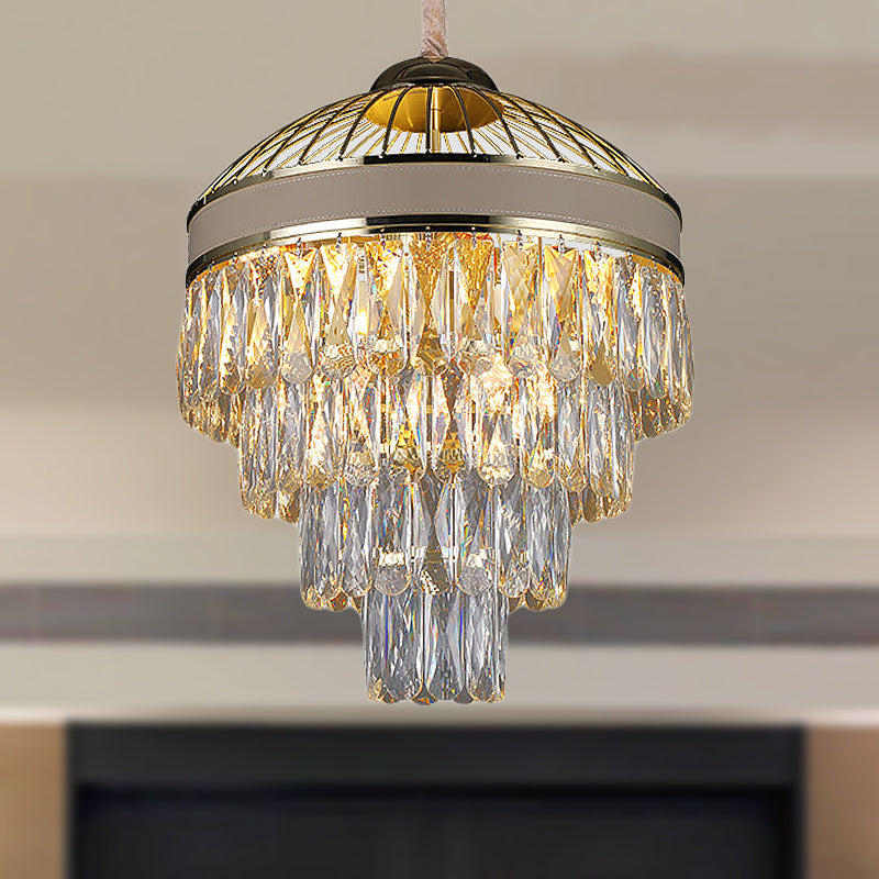 Lustre contemporain en cristal doré - Plafonnier suspendu à 7 lumières (4 niveaux)