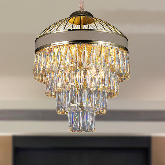 Lustre contemporain en cristal doré - Plafonnier suspendu à 7 lumières (4 niveaux)