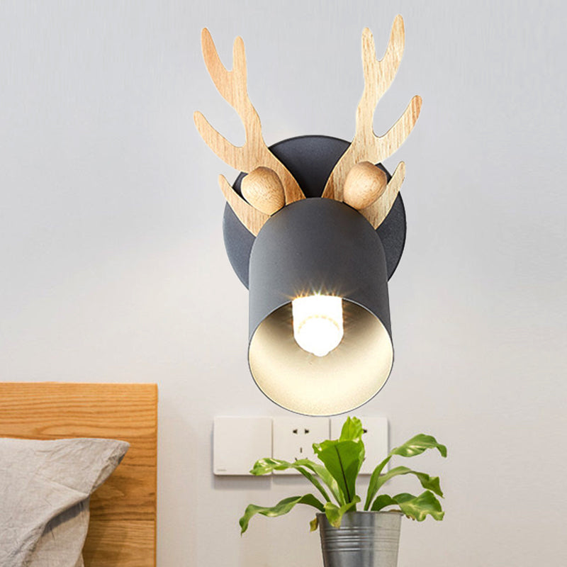 Nordic Stylish Wall Light Sconce With Tapered Shade And Antler Detail For Living Room Grey