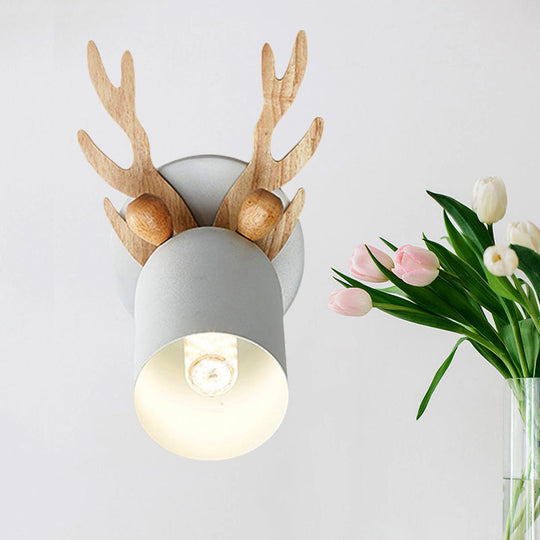 Nordic Stylish Wall Light Sconce With Tapered Shade And Antler Detail For Living Room White