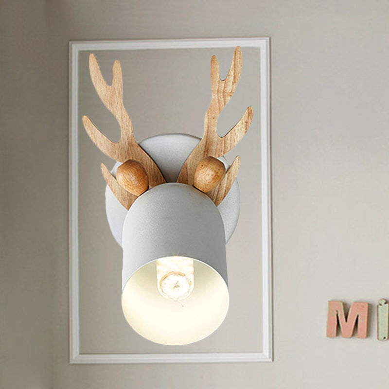 Nordic Stylish Wall Light Sconce With Tapered Shade And Antler Detail For Living Room