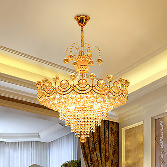 Modern Gold Crystal Cone Chandelier - 10-Light Ceiling Light For Dining Room