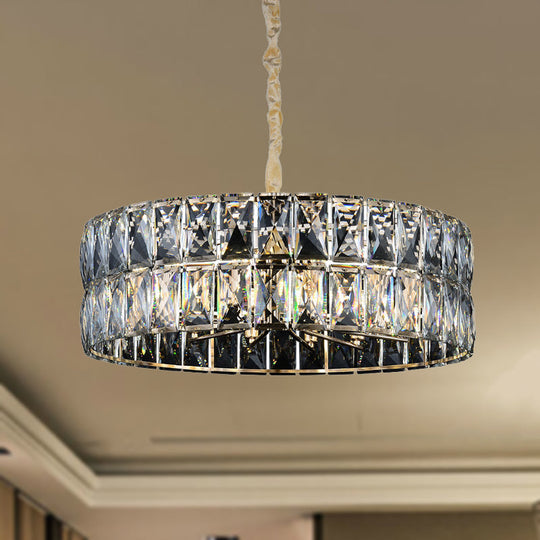 Lustre à tambour postmoderne doré - Cristal à facettes, 8 lumières - Luminaire suspendu au plafond