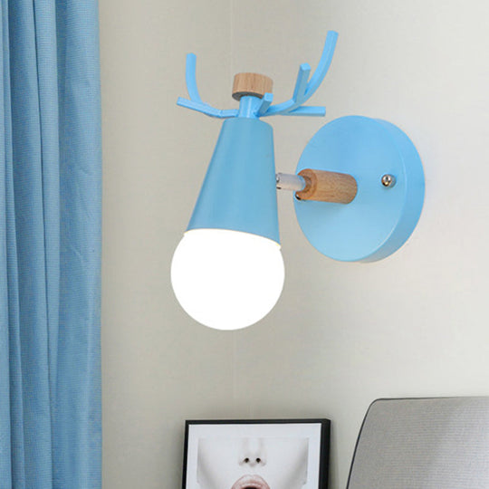 Metal Small Cone Wall Light With Rotatable Deer Horn - Nordic Style For Kids Bedroom 1 Lamp