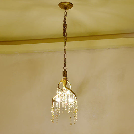 Vintage Branch Ceiling Light with Crystal Accent - Metal Chandelier for Dining Room (4 Lights)