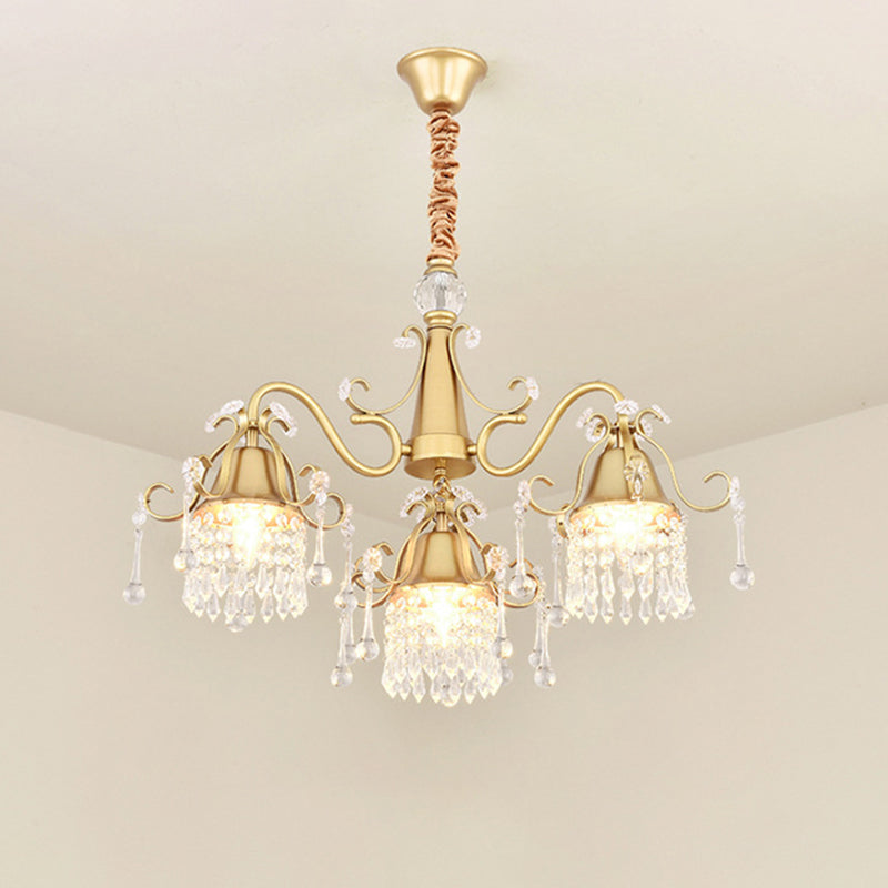 Gold Led Crystal Pendant Chandelier For Mid-Century Living Room Ceiling