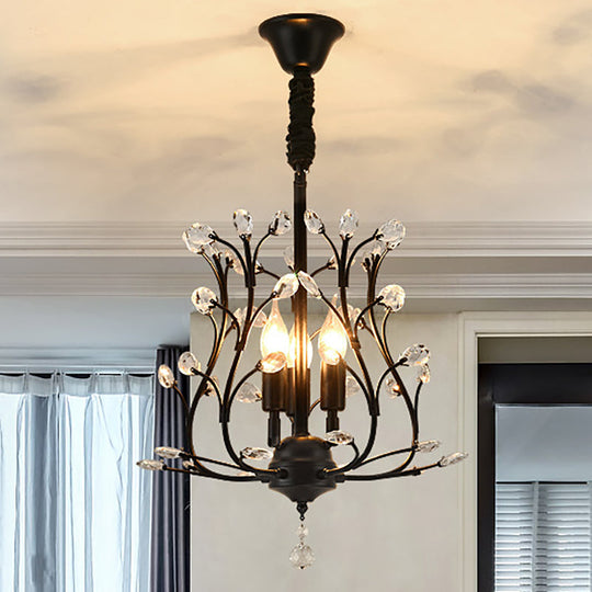 Stunning Black/Gold Branch Chandelier with Crystal Accents - Modern 3-Bulb Hanging Light for Dining Room