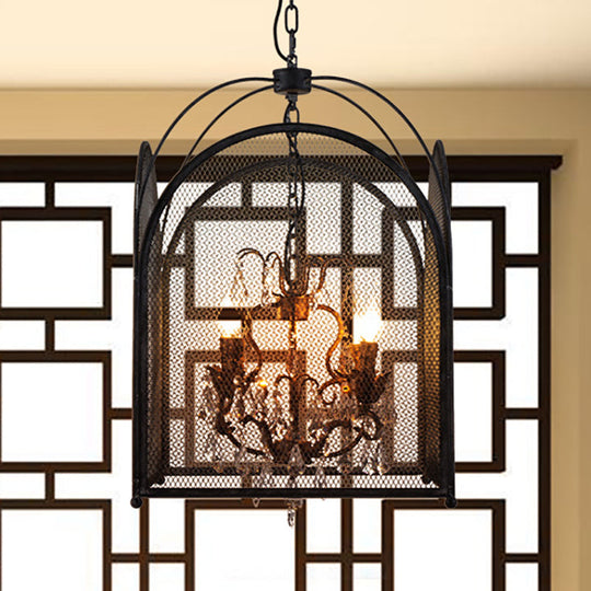 Modern Mesh Cage Chandelier With Crystal Accents - Black 4 Lights