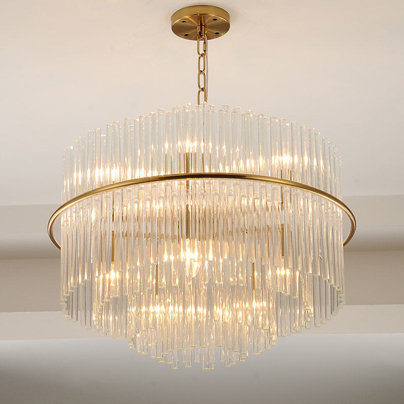 Gold Modernism Tiered Ceiling Chandelier With Crystal Pendant Light And Metal Chain (9 Heads)