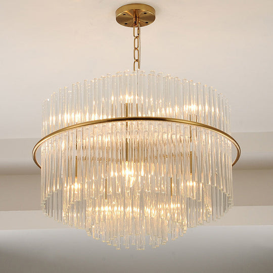 Gold Modernism Tiered Ceiling Chandelier With Crystal Pendant Light And Metal Chain (9 Heads)