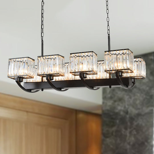 Contemporary Crystal Chandelier With Adjustable Chain - 6/8 Bulbs Black Rectangle Design