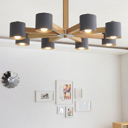 Modern Wood Cylindrical Kids Bedroom Pendant Light With Shade - Ceiling Chandelier