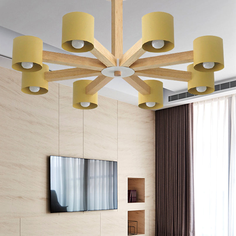 Modern Wood Cylindrical Kids Bedroom Pendant Light With Shade - Ceiling Chandelier