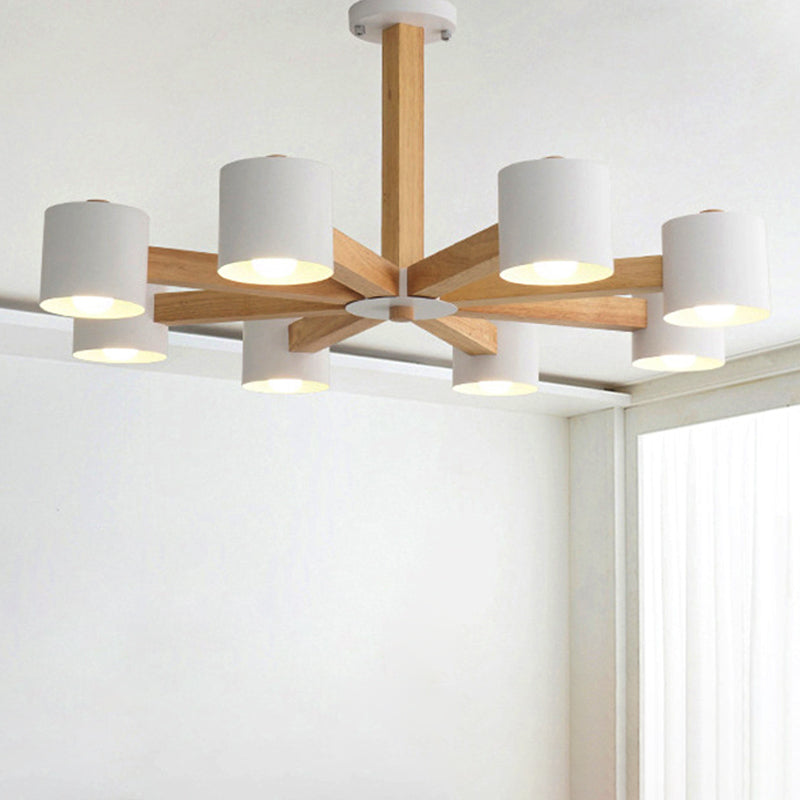 Modern Wood Cylindrical Kids Bedroom Pendant Light With Shade - Ceiling Chandelier