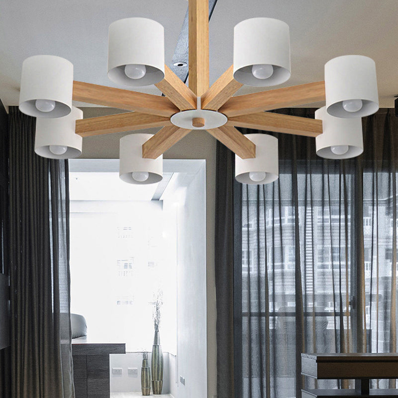 Modern Wood Cylindrical Kids Bedroom Pendant Light With Shade - Ceiling Chandelier