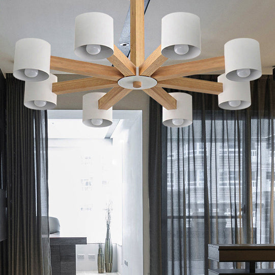 Modern Wood Cylindrical Kids Bedroom Pendant Light With Shade - Ceiling Chandelier