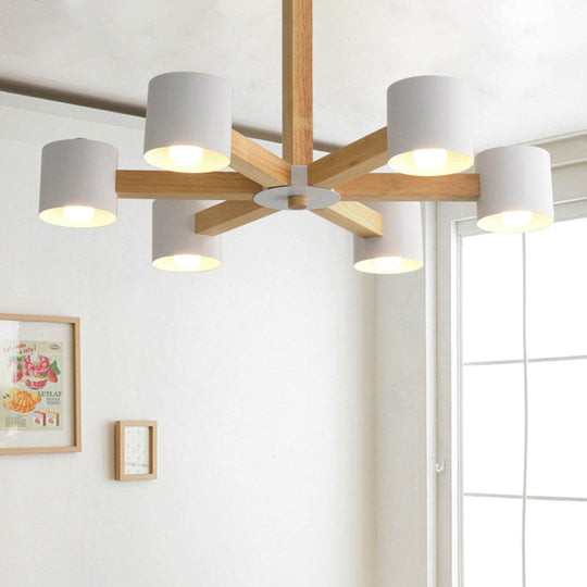 Modern Wood Cylindrical Kids Bedroom Pendant Light With Shade - Ceiling Chandelier