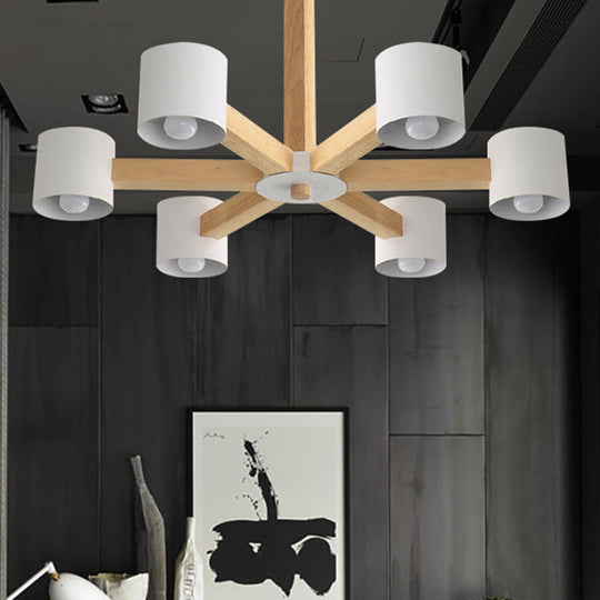 Modern Wood Cylindrical Kids Bedroom Pendant Light With Shade - Ceiling Chandelier