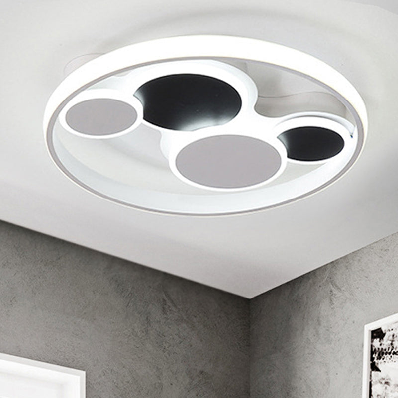 Abstract LED Ceiling Lamp in Black & White; Acrylic Flat Round Ceiling Mount Light for Restaurants