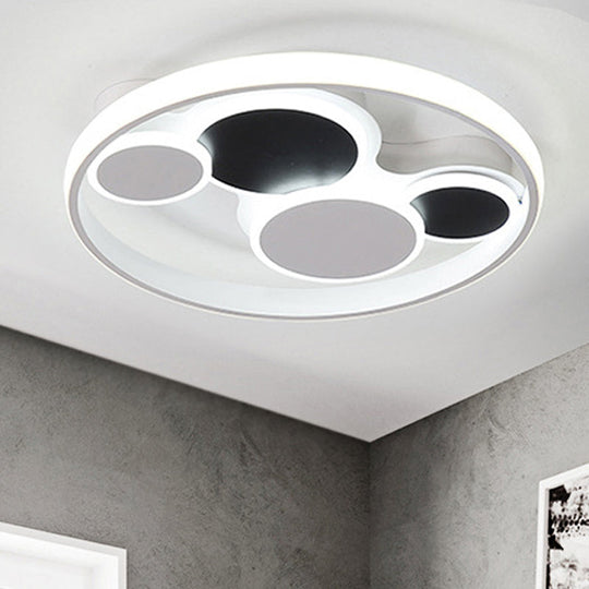 Abstract Led Ceiling Lamp In Black & White; Acrylic Flat Round Mount Light For Restaurants White /