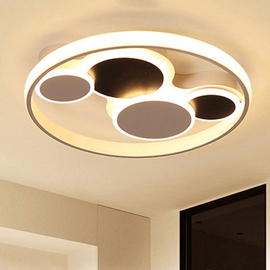 Abstract LED Ceiling Lamp in Black & White; Acrylic Flat Round Ceiling Mount Light for Restaurants