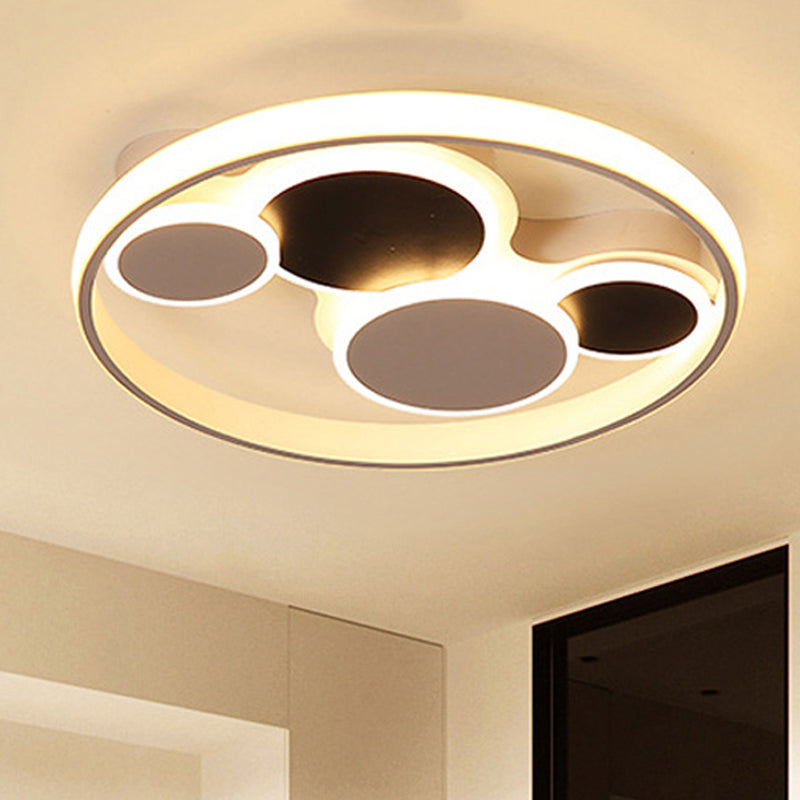 Abstract Led Ceiling Lamp In Black & White; Acrylic Flat Round Mount Light For Restaurants White /