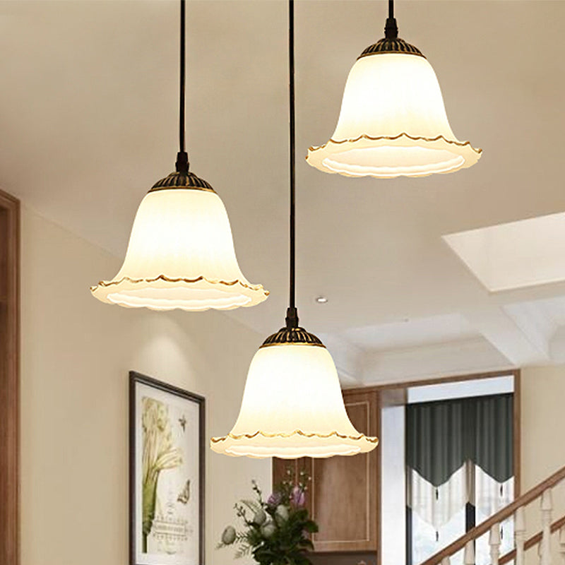 Flared Frosted Glass Cluster Pendant Light With 3 Black Lights Ideal For Dining Room