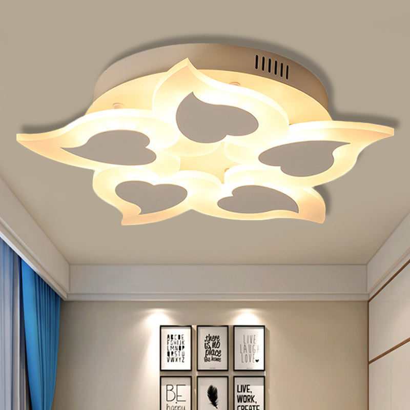 White Modern Baby Room Flush Ceiling Light With Heart Petal Design - Acrylic Pretty Lamp / 18