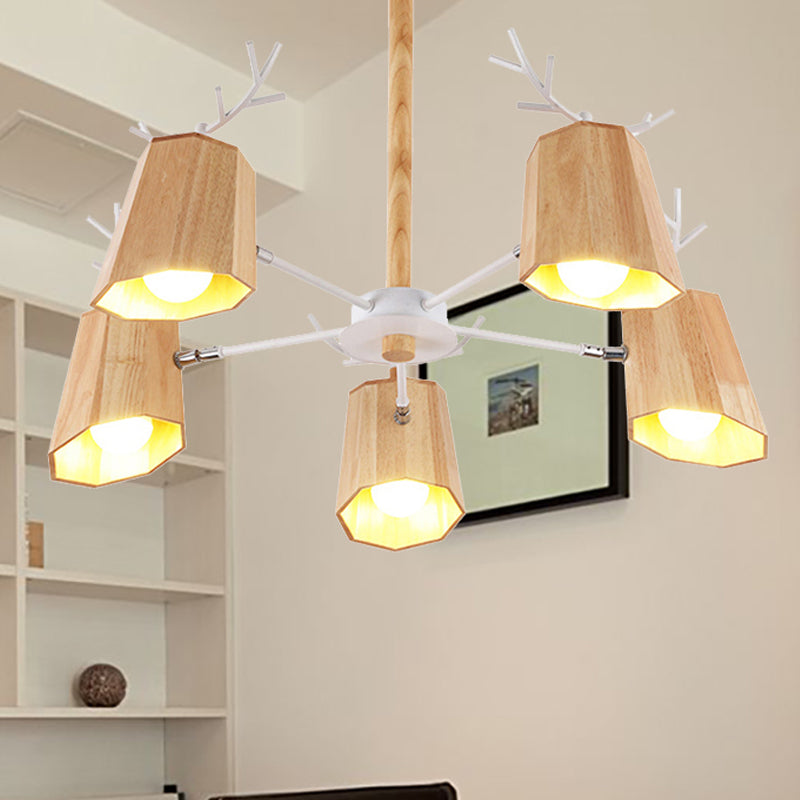 Minimalist Nordic Pendant Light With Deer Horn Design For Living Room In Beige