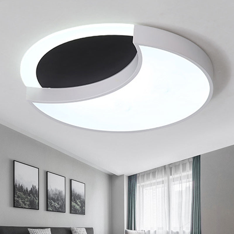 Eclipse Modern Black & White Ceiling Lamp - Metal Acrylic LED Flush Light for Kindergarten