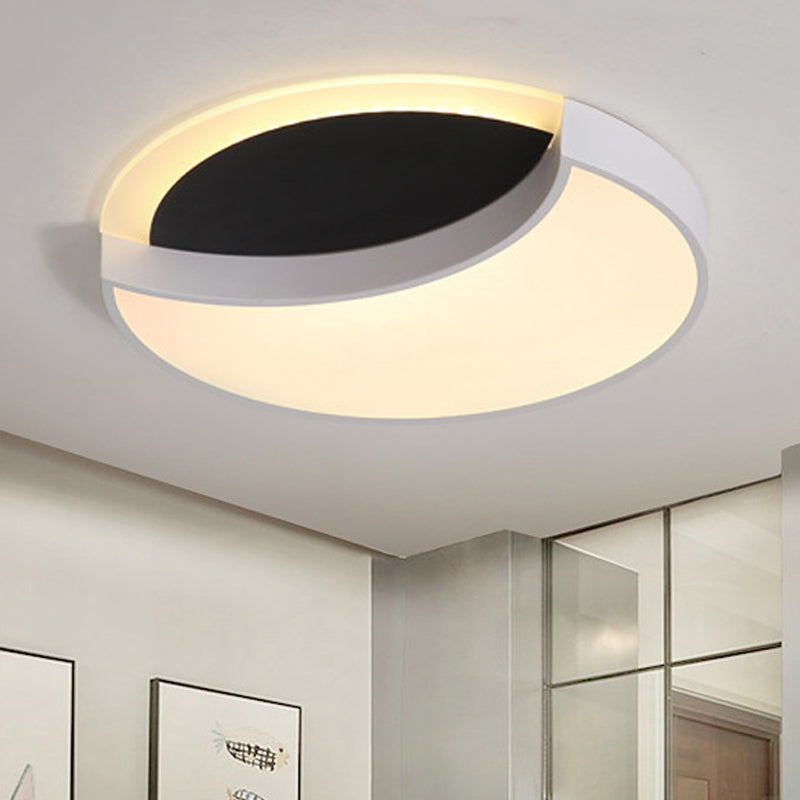 Eclipse Modern Black & White Ceiling Lamp - Metal Acrylic LED Flush Light for Kindergarten