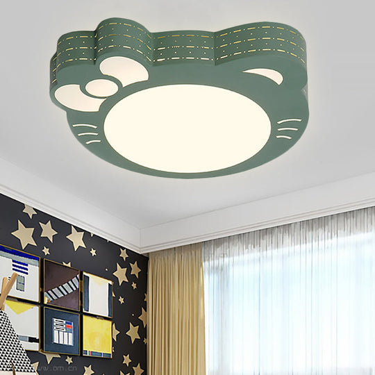 Kindergarten Kitty Ceiling Light: Acrylic Art Decor Led Flush Mount Green / White