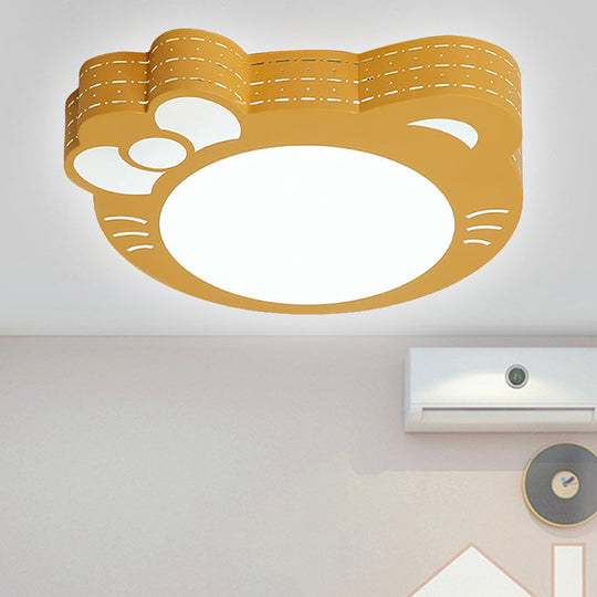 Kindergarten Kitty Ceiling Light: Acrylic Art Decor Led Flush Mount Yellow / White