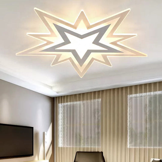 Kindergarten Star Ceiling Light Modern White Flush Mount With Acrylic Finish /