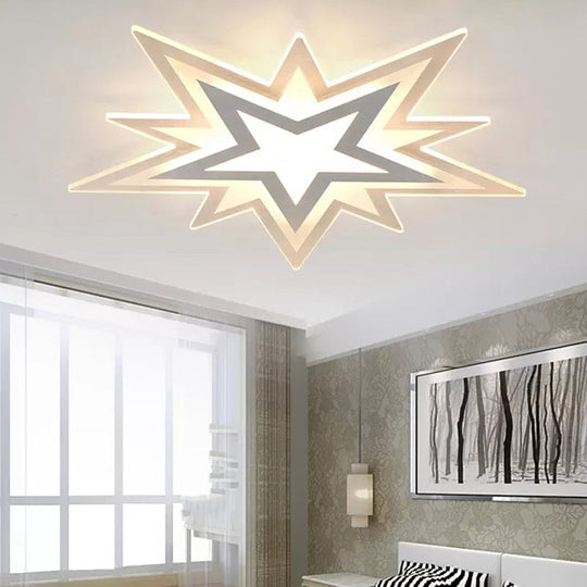 Kindergarten Star Ceiling Light Modern White Flush Mount With Acrylic Finish