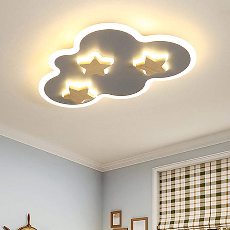 Cloud And Star Acrylic Flush Mount Ceiling Light For Kids Bedroom - Art Deco Fixture Grey / 19 Warm