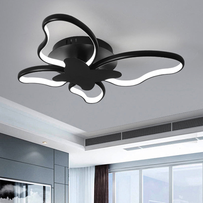 Modern Led Butterfly Ceiling Light - Acrylic Flush Mount For Bedroom Black / 19 White