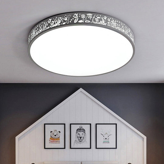 Macaron Loft Kids Ceiling Light with Etched Acrylic and Metal Mount - Round Design