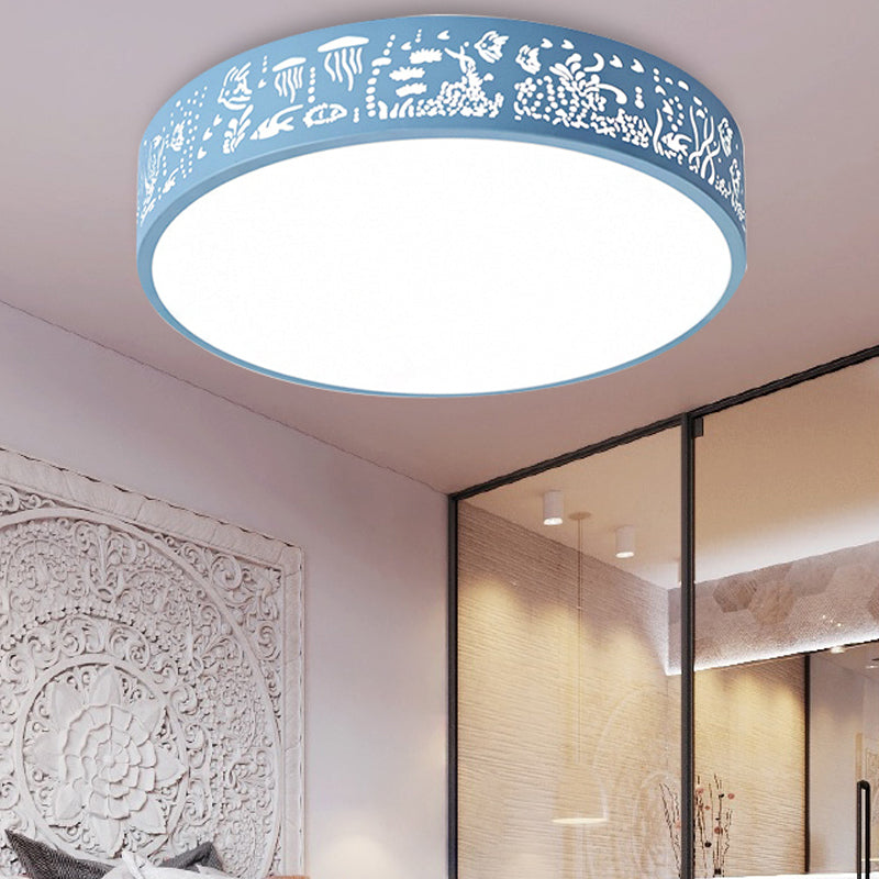 Macaron Loft Kids Ceiling Light with Etched Acrylic and Metal Mount - Round Design