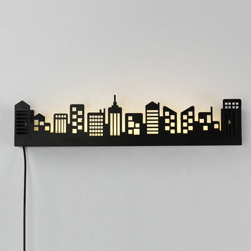 Modern Led City View Living Room Wall Light - Stylish Monochrome Sconce Black / White