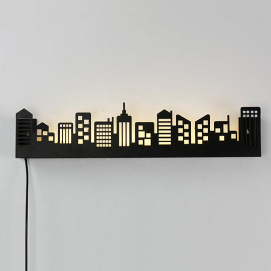 Modern Led City View Living Room Wall Light - Stylish Monochrome Sconce Black / White