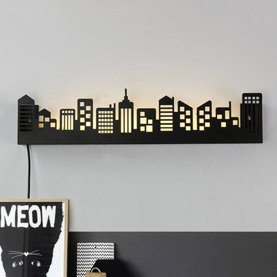 Modern Led City View Living Room Wall Light - Stylish Monochrome Sconce