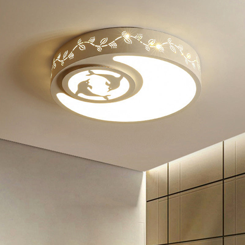 Art Deco Flush Mount Kid's Bedroom Ceiling Light in White Acrylic