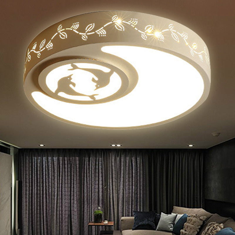 Art Deco Flush Mount Kid's Bedroom Ceiling Light in White Acrylic