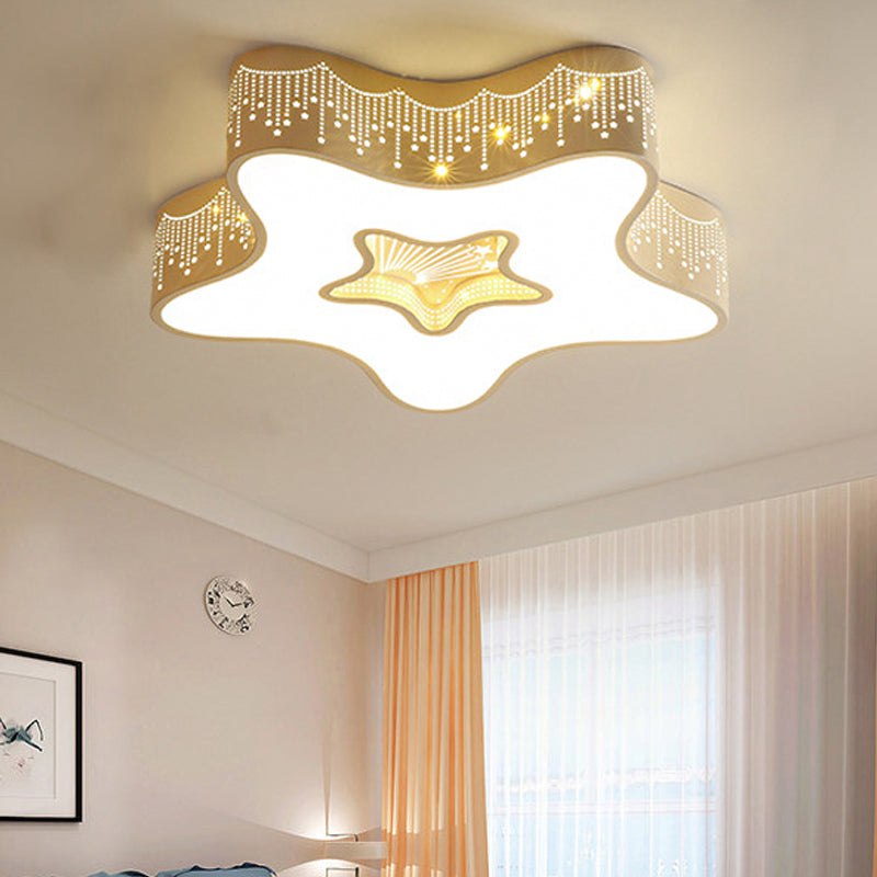 Art Deco Flush Mount Kid's Bedroom Ceiling Light in White Acrylic