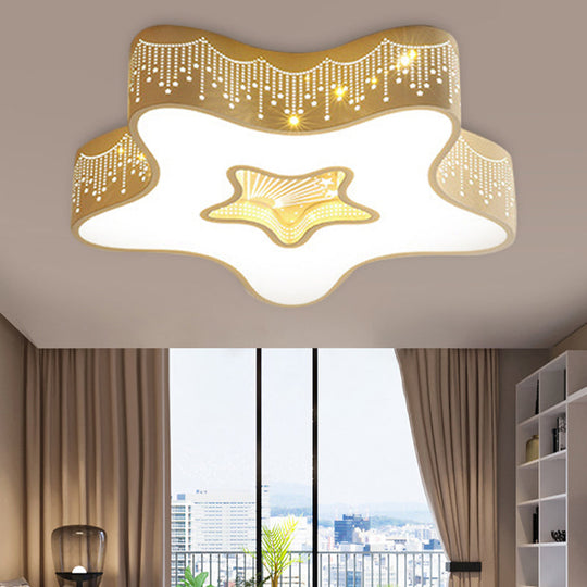 Art Deco Flush Mount Kid's Bedroom Ceiling Light in White Acrylic