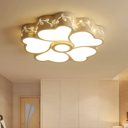 Art Deco Flush Mount Kid's Bedroom Ceiling Light in White Acrylic