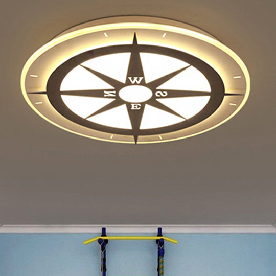 Creative Compass Flushmount Light - White Acrylic Ceiling Fixture for Children Room,  Nursing Rooms